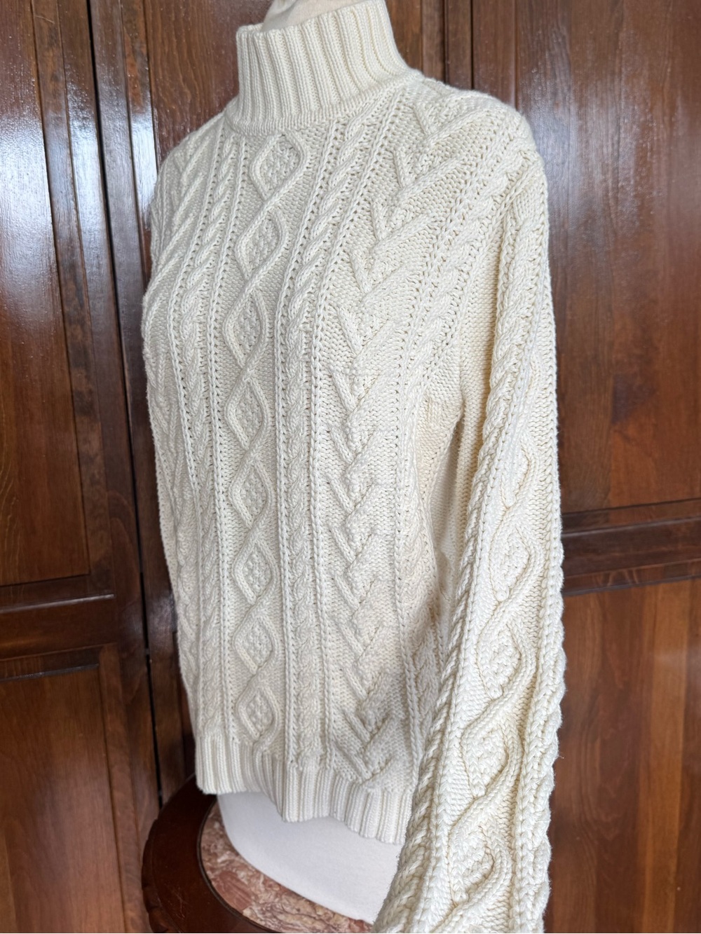 Chaps Cream Cableknit Cotton Mock Neck Sweater Grandpacore Vintage L
